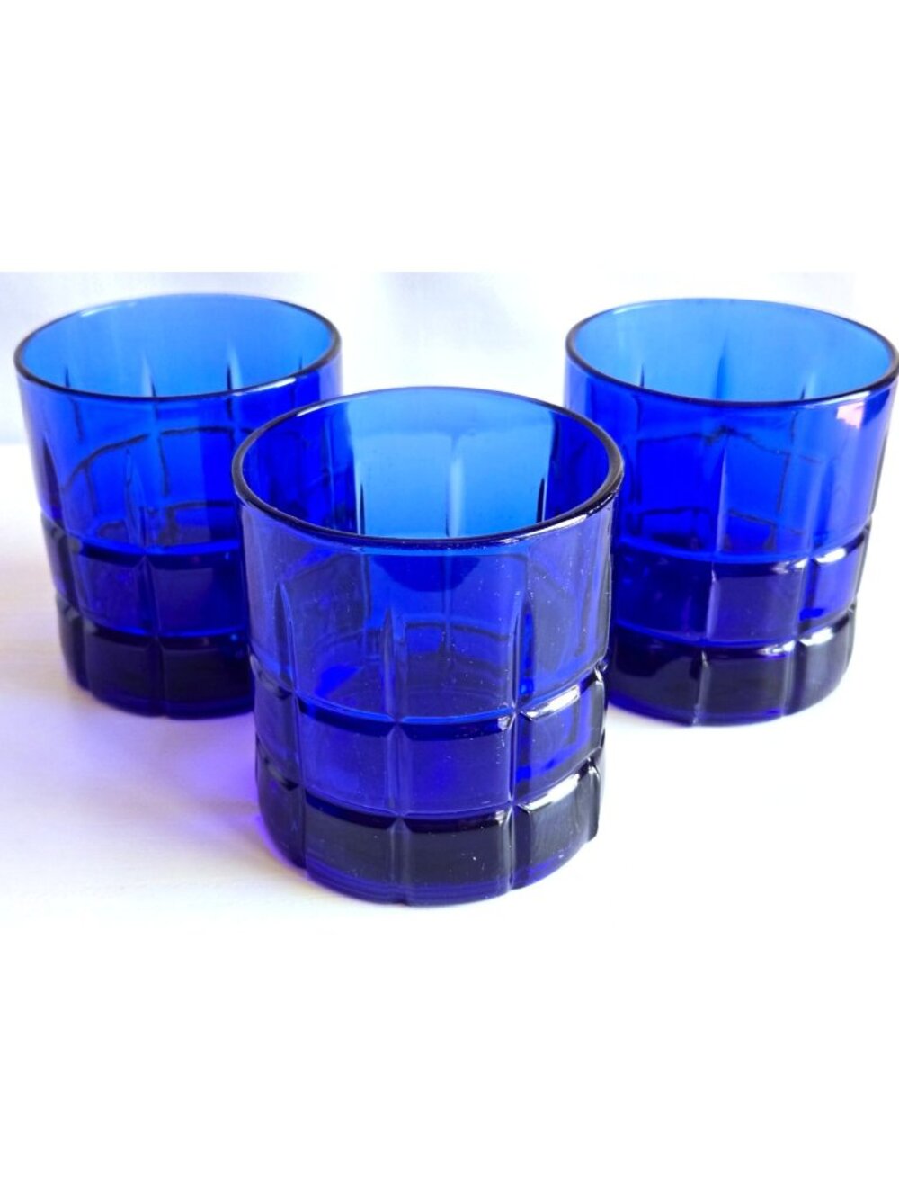 Set Of 3 Vintage Essex Cobalt Blue Decagonal Anchor Hocking Tumbler Glasses